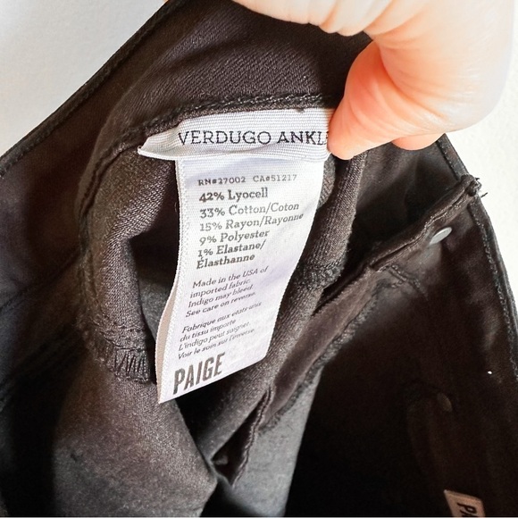 PAIGE Verdugo Ankle Jean in Black Silk Luxe Coating sz 30 - Picture 11 of 12